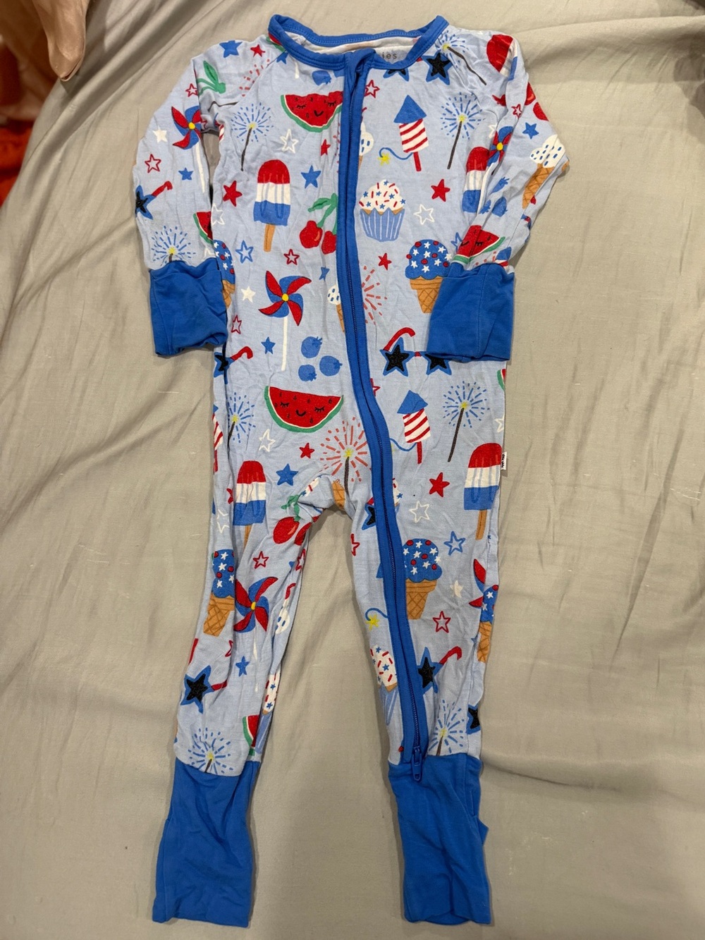 Little Sleepies Light Blue Patriotic Print One-Piece Footie